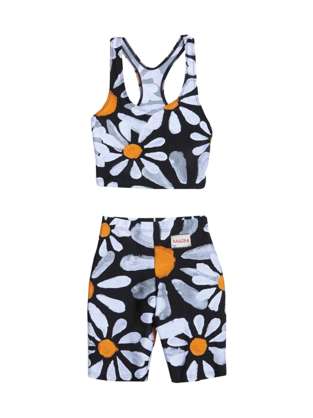 Marni Black White and Orange Daisy Print Sports Set